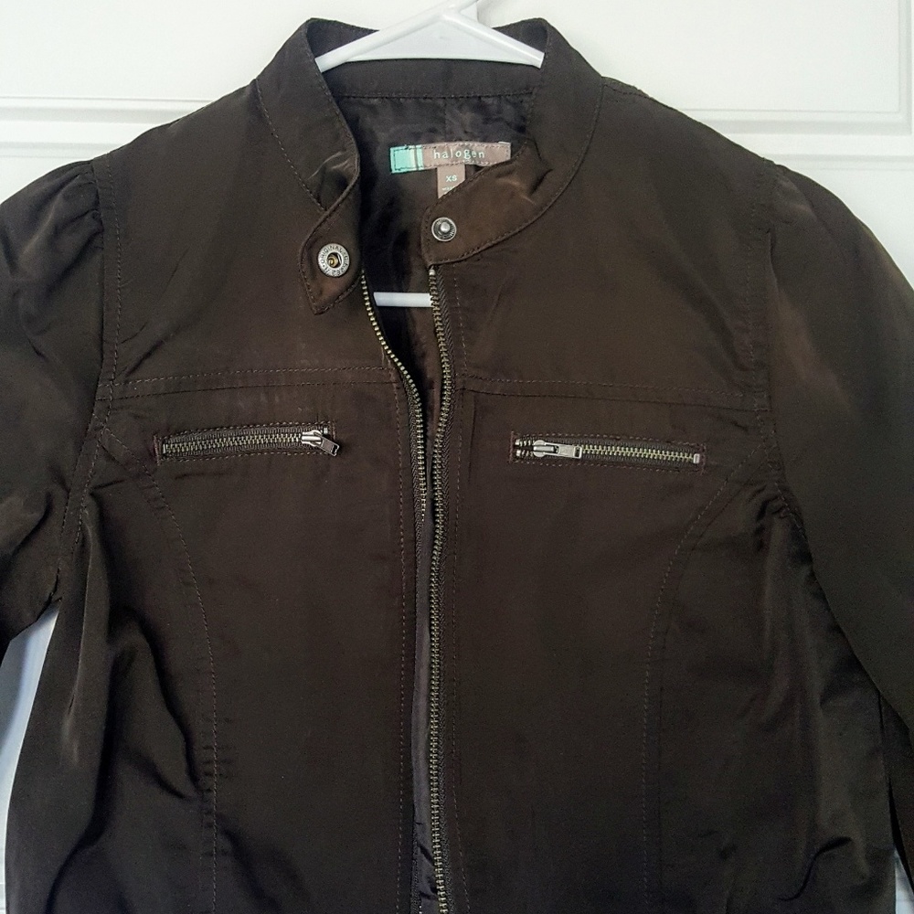 Halogen cropped bomber jacket brown polyester xs